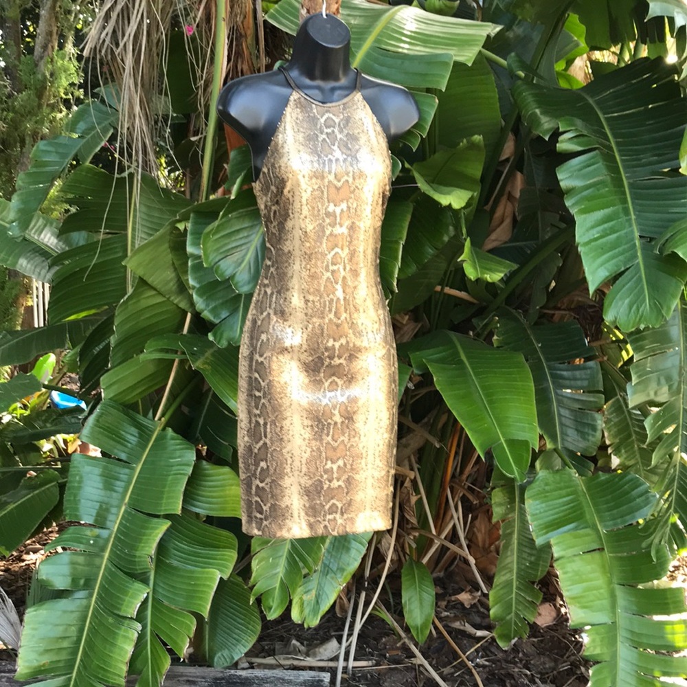 Cache Sequin Snake Print Halter Sheath - image 2